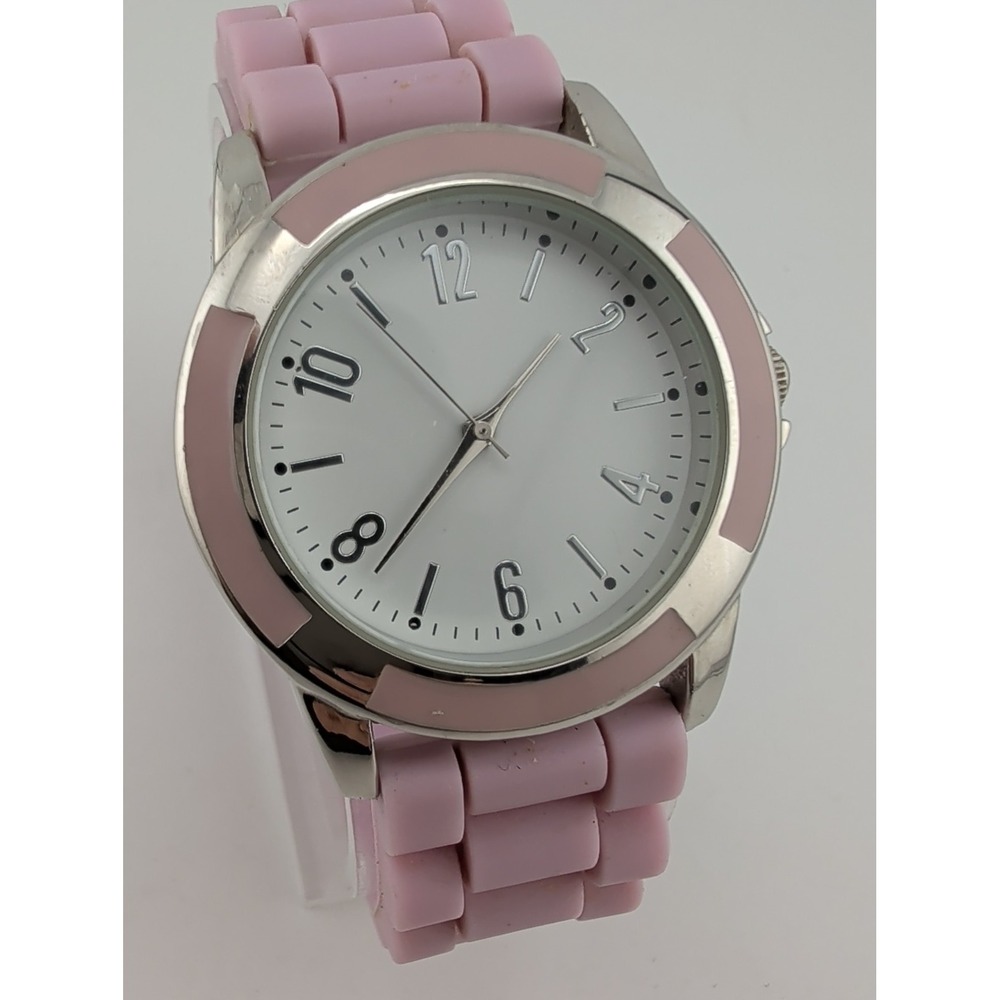 Xhilaration Women's Watch 38mm Silver Case Purple Silicone Band- New Battery